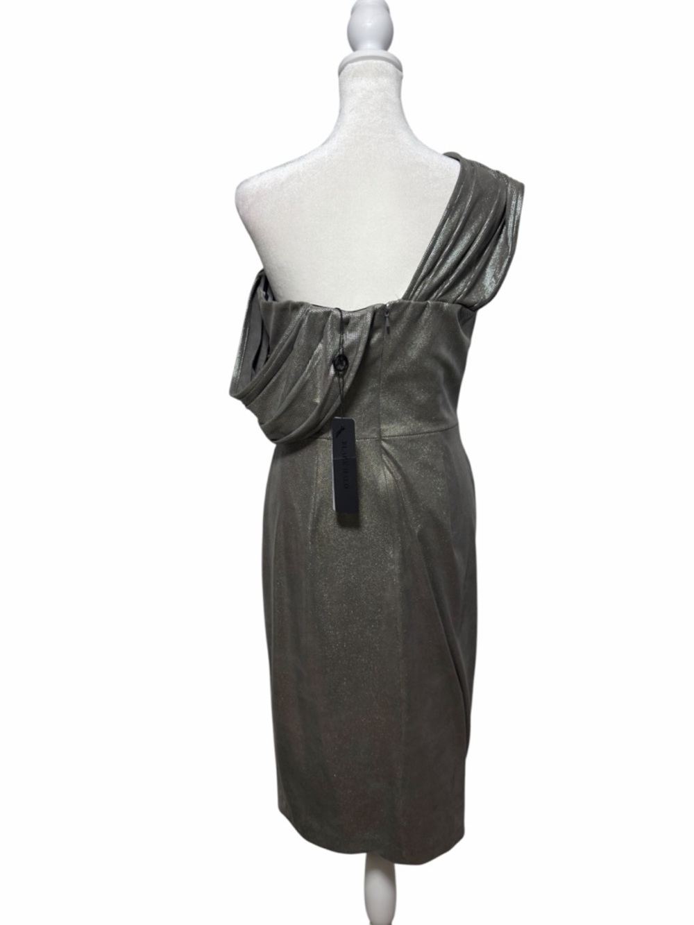 NWT Black Halo Evelina Metallic Off-Shoulder Sheath Dress Sky Dust Size 8 - Picture 4 of 12